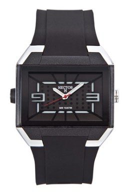 Hector H Mens 665245 Rectangual Rubber Black Textured Dial Watch